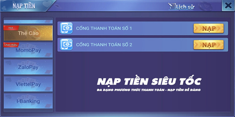 Nạp tiền 68 Game Bài đơn giản và nhanh chóng